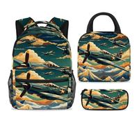 ewndhtse Set di zaino per la scuola con borsa per il pranzo e astuccio, set da 3 pezzi, zaino da viaggio, zaino casual per adolescenti, ragazze, ragazzi, primaria, junior, media, vintage, combattente