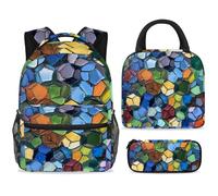ewndhtse Set di zaino per la scuola con borsa per il pranzo e astuccio, set da 3 pezzi, zaino da viaggio, zaino casual per adolescenti, ragazze, ragazzi, primaria, junior, medio, pittura senza