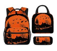 ewndhtse Set di zaino per la scuola con borsa per il pranzo e astuccio, set da 3 pezzi, zaino da viaggio, zaino casual per adolescenti, ragazze, ragazzi, primaria, media, tramonto, campagna, animali