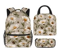 ewndhtse Set di zaino per la scuola con borsa per il pranzo e astuccio, set da 3 pezzi, zaino da viaggio, zaino casual per adolescenti, ragazze, ragazzi, primaria, junior, medio, api miele, camomilla