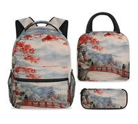 ewndhtse Set di zaino per la scuola con borsa per il pranzo e astuccio, set da 3 pezzi, zaino da viaggio, zaino casual per adolescenti, ragazze, ragazzi, primaria, junior, medio, paesaggio con nebbia