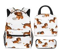ewndhtse Set di zaino per la scuola con borsa per il pranzo e astuccio, set da 3 pezzi, zaino da viaggio, zaino casual per adolescenti, ragazze, ragazzi, primaria, junior, media, bassotti, mangiare