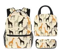 ewndhtse Set di zaino per la scuola con borsa per il pranzo e astuccio, set da 3 pezzi, zaino da viaggio, zaino casual per adolescenti, ragazze, ragazzi, primaria, junior, media, giraffa e silhouette