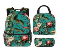 ewndhtse Set di zaino per la scuola con borsa per il pranzo e astuccio, set da 3 pezzi, zaino da viaggio, zaino casual per adolescenti, ragazze, ragazzi, primaria, junior, medio, scimmia, fiori