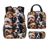 ewndhtse Set di zaino per la scuola con borsa per il pranzo e astuccio, set da 3 pezzi, zaino da viaggio, zaino casual per adolescenti, ragazze, ragazzi, primaria, junior, media, senza cuciture, gatti
