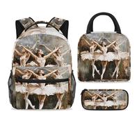 ewndhtse Set di zaino per la scuola con borsa per il pranzo e astuccio, set da 3 pezzi, zaino da viaggio, zaino casual per adolescenti, ragazze, ragazzi, primaria, junior, media, tre ragazze che