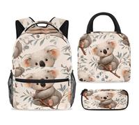 ewndhtse Set di zaino per la scuola con borsa per il pranzo e astuccio, set da 3 pezzi, zaino da viaggio, zaino casual per adolescenti, ragazze, ragazzi, primaria, junior, medio, simpatico koala si
