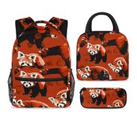 ewndhtse Set di zaino per la scuola con borsa per il pranzo e astuccio, set da 3 pezzi, zaino da viaggio, zaino casual per adolescenti, ragazze, ragazzi, primaria, junior, medio, con panda rosso