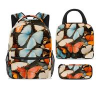 ewndhtse Set di zaino per la scuola con borsa per il pranzo e astuccio, set da 3 pezzi, zaino da viaggio, zaino casual per adolescenti, ragazze, ragazzi, primaria, junior, medio, farfalle senza