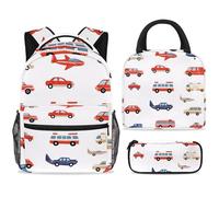 ewndhtse Set di zaino per la scuola con borsa per il pranzo e astuccio, set da 3 pezzi, zaino da viaggio, zaino casual per adolescenti, ragazze, ragazzi, primaria, junior, media, auto, autobus, aereo