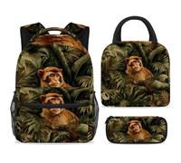 ewndhtse Set di zaino per la scuola con borsa per il pranzo e astuccio, set da 3 pezzi, zaino da viaggio, zaino casual per adolescenti, ragazze, ragazzi, primaria, junior, media, scimmia nella giungla