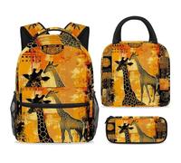ewndhtse Set di zaino per la scuola con borsa per il pranzo e astuccio, set da 3 pezzi, zaino da viaggio, zaino casual per adolescenti, ragazze, ragazzi, primaria, junior, media, giraffa con elementi