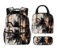 ewndhtse Set di zaino per la scuola con borsa per il pranzo e astuccio, set da 3 pezzi, zaino da viaggio, zaino casual per adolescenti, ragazze, ragazzi, primaria, junior, medio, ragno nero