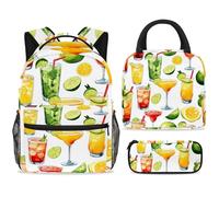 ewndhtse Set di zaino per la scuola con borsa per il pranzo e astuccio, set da 3 pezzi, zaino da viaggio, zaino casual per adolescenti, ragazze, ragazzi, primaria, junior, mezza estate, cocktail