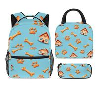 ewndhtse Set di zaino per la scuola con borsa per il pranzo e astuccio, set da 3 pezzi, zaino da viaggio, zaino casual per adolescenti, ragazze, ragazzi, primaria, junior, media, con stampa di una