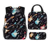 ewndhtse Set di zaino per la scuola con borsa per il pranzo e astuccio, set da 3 pezzi, zaino da viaggio, zaino casual per adolescenti, ragazze, ragazzi, primarie, junior medi, chitarre colorate