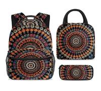 ewndhtse Set di zaino per la scuola con borsa per il pranzo e astuccio, set da 3 pezzi, zaino da viaggio, zaino casual per adolescenti, ragazze, ragazzi, primaria, junior, media, hippie, mandala
