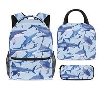 ewndhtse Set di zaino per la scuola con borsa per il pranzo e astuccio, set da 3 pezzi, zaino da viaggio, zaino casual per adolescenti, ragazze, ragazzi, primaria, junior, media, squali