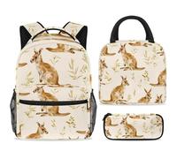 ewndhtse Set di zaino per la scuola con borsa per il pranzo e astuccio, set da 3 pezzi, zaino da viaggio, zaino casual per adolescenti, ragazze, ragazzi, primaria, junior, media, animali del canguro