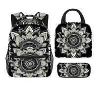 ewndhtse Set di zaino per la scuola con borsa per il pranzo e astuccio, set da 3 pezzi, zaino da viaggio, zaino casual per adolescenti, ragazze, ragazzi, primaria, junior, medio, mandala bohémien