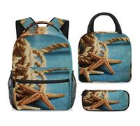 ewndhtse Set di zaino per la scuola con borsa per il pranzo e astuccio, set da 3 pezzi, zaino da viaggio, zaino casual per adolescenti, ragazze, ragazzi, primaria, media, estate, stella marina, corda