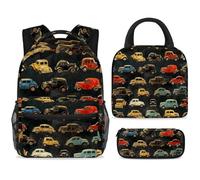 ewndhtse Set di zaino per la scuola con borsa per il pranzo e astuccio, set da 3 pezzi, zaino da viaggio, zaino casual per adolescenti, ragazze, ragazzi, primarie, junior medie, auto retrò