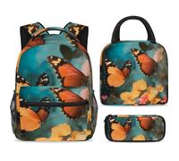 ewndhtse Set di zaino per la scuola con borsa per il pranzo e astuccio, set da 3 pezzi, zaino da viaggio, zaino casual per adolescenti, ragazze, ragazzi, primaria, junior, medio, farfalle volanti su