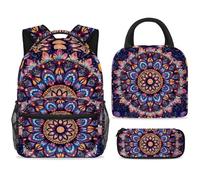 ewndhtse Set di zaino per la scuola con borsa per il pranzo e astuccio, set da 3 pezzi, zaino da viaggio, zaino casual per adolescenti, ragazze, ragazzi, primaria, junior, medio, henné, mandala