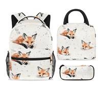 ewndhtse Set di zaino per la scuola con borsa per il pranzo e astuccio, set da 3 pezzi, zaino da viaggio, zaino casual per adolescenti, ragazze, ragazzi, primaria, junior, medio, volpi giocose che si