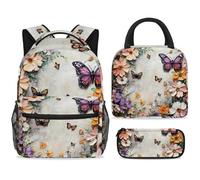 ewndhtse Set di zaino per la scuola con borsa per il pranzo e astuccio, set da 3 pezzi, zaino da viaggio, zaino casual per adolescenti, ragazze, ragazzi, primaria, junior, medio, fiori selvatici