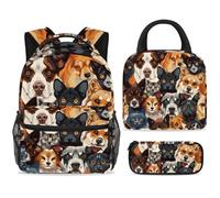 ewndhtse Set di zaino per la scuola con borsa per il pranzo e astuccio, set da 3 pezzi, zaino da viaggio, zaino casual per adolescenti, ragazze, ragazzi, primaria, junior, medio, senza cuciture, gatti