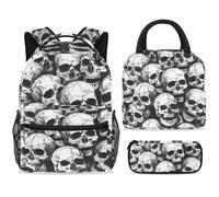 ewndhtse Set di zaino per la scuola con borsa per il pranzo e astuccio, set da 3 pezzi, zaino da viaggio, zaino casual per adolescenti, ragazze, ragazzi, primaria, junior, medio, teschio gotico