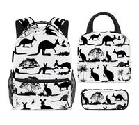 ewndhtse Set di zaino per la scuola con borsa per il pranzo e astuccio, set da 3 pezzi, zaino da viaggio, zaino casual per adolescenti, ragazze, ragazzi, primaria, junior, medio, silhouette di canguro