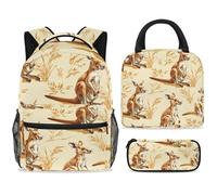 ewndhtse Set di zaino per la scuola con borsa per il pranzo e astuccio, set da 3 pezzi, zaino da viaggio, zaino casual per adolescenti, ragazze, ragazzi, primaria, junior, media, animali del canguro