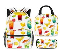 ewndhtse Set di zaino per la scuola con borsa per il pranzo e astuccio, set da 3 pezzi, zaino da viaggio, zaino casual per adolescenti, ragazze, ragazzi, primaria, junior, cocktail di mezza estate