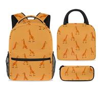 ewndhtse Set di zaino per la scuola con borsa per il pranzo e astuccio, set da 3 pezzi, zaino da viaggio, zaino casual per adolescenti, ragazze, ragazzi, primaria, junior, medio, giraffa