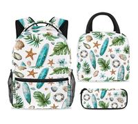 ewndhtse Set di zaino per la scuola con borsa per il pranzo e astuccio, set da 3 pezzi, zaino da viaggio, zaino casual per adolescenti, ragazze, ragazzi, primaria, junior, mezza estate, tavola da surf