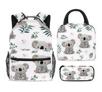ewndhtse Set di zaino per la scuola con borsa per il pranzo e astuccio, set da 3 pezzi, zaino da viaggio, zaino casual per adolescenti, ragazze, ragazzi, primaria, junior, medio, carino koala, bambino