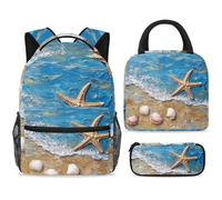 ewndhtse Set di zaino per la scuola con borsa per il pranzo e astuccio, set da 3 pezzi, zaino da viaggio, zaino casual per adolescenti, ragazze, ragazzi, primaria, junior, medio, motivo: stella marina