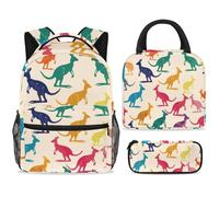 ewndhtse Set di zaino per la scuola con borsa per il pranzo e astuccio, set da 3 pezzi, zaino da viaggio, zaino casual per adolescenti, ragazze, ragazzi, primaria, junior, medio, colorato canguro