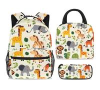 ewndhtse Set di zaino per la scuola con borsa per il pranzo e astuccio, set da 3 pezzi, zaino da viaggio, zaino casual per adolescenti, ragazze, ragazzi, primaria, junior media, animali dello zoo dei