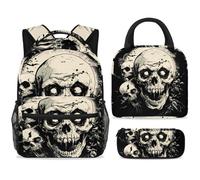 ewndhtse Set di zaino per la scuola con borsa per il pranzo e astuccio, set da 3 pezzi, zaino da viaggio, zaino casual per adolescenti, ragazze, ragazzi, primaria, junior, media, Halloween, zombi