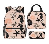 ewndhtse Set di zaino per la scuola con borsa per il pranzo e astuccio, set da 3 pezzi, zaino da viaggio, zaino casual per adolescenti, ragazze, ragazzi, primaria, junior, medio, cavalluccio marino