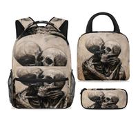 ewndhtse Set di zaino per la scuola con borsa per il pranzo e astuccio, set da 3 pezzi, zaino da viaggio, zaino casual per adolescenti, ragazze, ragazzi, primaria, junior, media, due scheletri