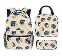 ewndhtse Set di zaino per la scuola con borsa per il pranzo e astuccio, set da 3 pezzi, zaino da viaggio, zaino casual per adolescenti, ragazze, ragazzi, primaria, junior, medio, motivo a dadi senza