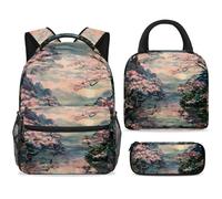 ewndhtse Set di zaino per la scuola con borsa per il pranzo e astuccio, set da 3 pezzi, zaino da viaggio, zaino casual per adolescenti, ragazze, ragazzi, primaria, junior, medio, dipinto a olio