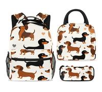 ewndhtse Set di zaino per la scuola con borsa per il pranzo e astuccio, set da 3 pezzi, zaino da viaggio, zaino casual per adolescenti, ragazze, ragazzi, primaria, junior, medio, amante del cuore