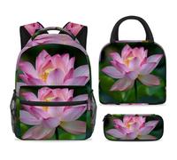 ewndhtse Set di zaino per la scuola con borsa per il pranzo e astuccio, set da 3 pezzi, zaino da viaggio, zaino casual per adolescenti, ragazze, ragazzi, primaria, junior, mezza estate, fiore di loto