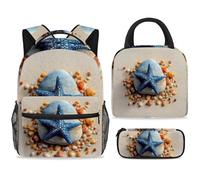 ewndhtse Set di zaino per la scuola con borsa per il pranzo e astuccio, set da 3 pezzi, zaino da viaggio, zaino casual per adolescenti, ragazze, ragazzi, primaria, junior, medio, stella marina blu