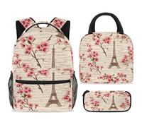 ewndhtse Set di zaino per la scuola con borsa per il pranzo e astuccio, set da 3 pezzi, zaino da viaggio, zaino casual per adolescenti, ragazze, ragazzi, primaria, junior, medio, fiori di ciliegio